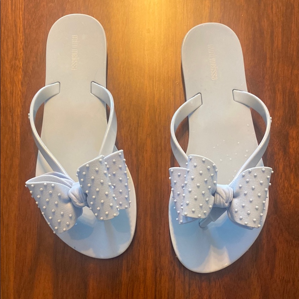 Mini Melissa Blue Bow Flip Flops kids size 3